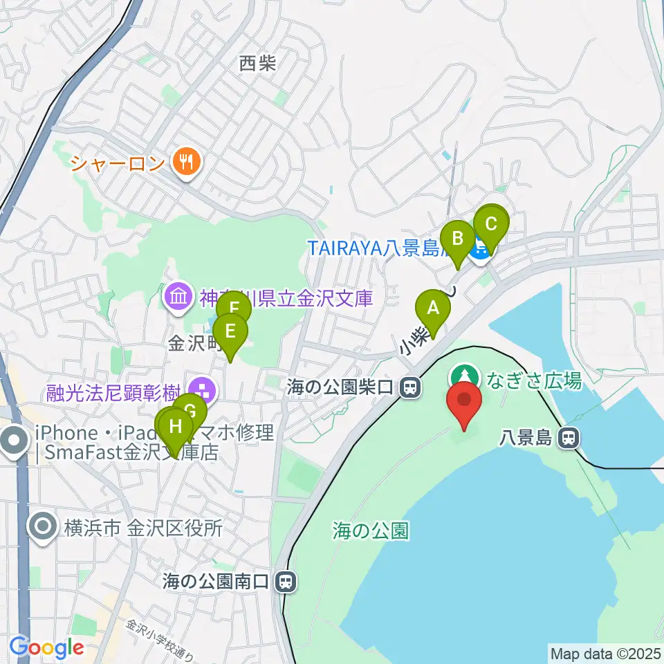 海の公園ビーチバレー場周辺のファミレス・ファーストフード一覧地図