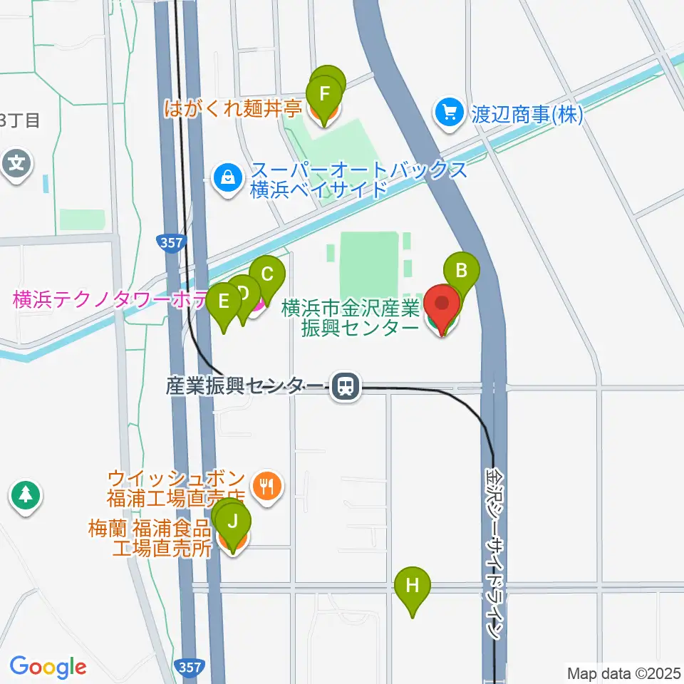 横浜市金沢産業振興センター周辺のファミレス・ファーストフード一覧地図