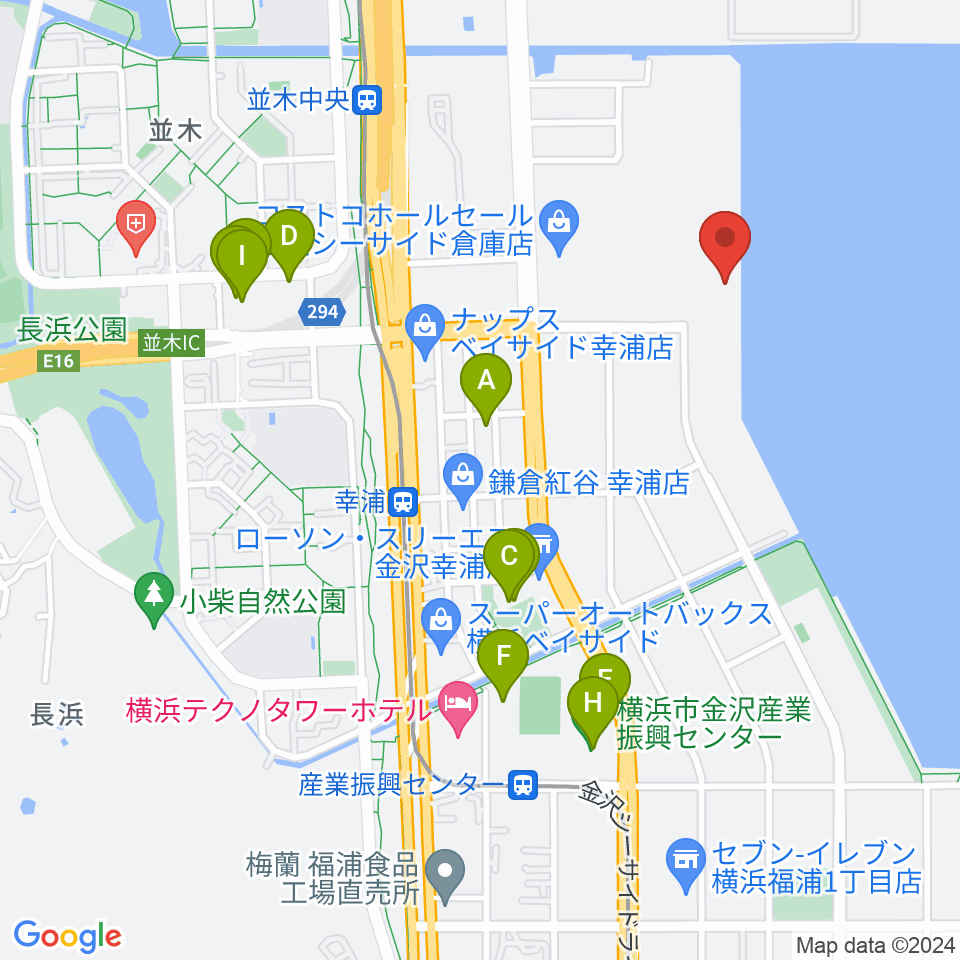 横浜市金沢プール周辺のファミレス・ファーストフード一覧地図