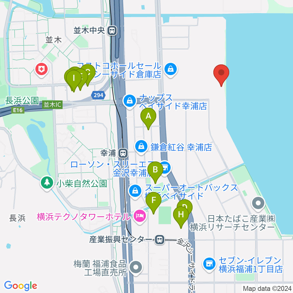 横浜市金沢プール周辺のファミレス・ファーストフード一覧地図