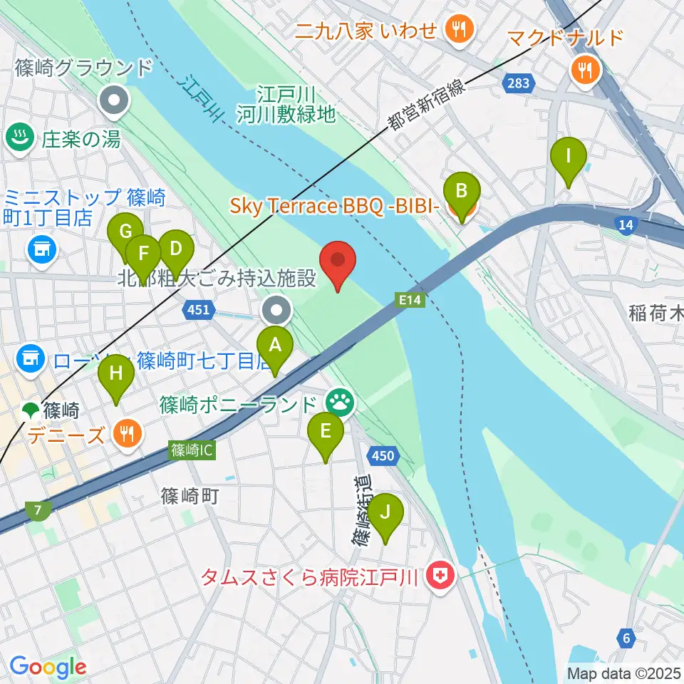 ポニーランド前野球場周辺のファミレス・ファーストフード一覧地図
