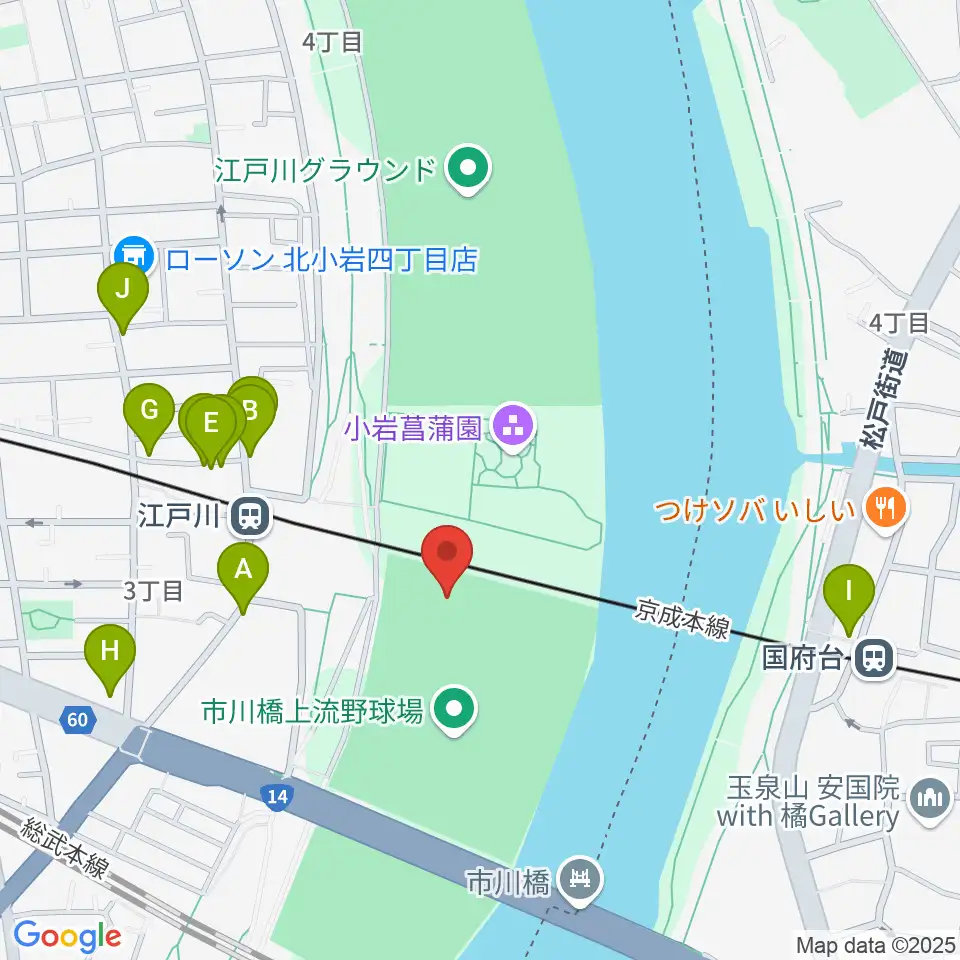 江戸川ソフトボール場周辺のファミレス・ファーストフード一覧地図