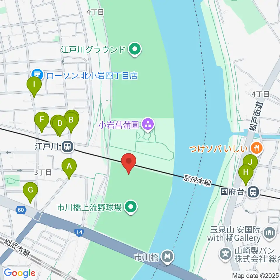 江戸川ソフトボール場周辺のファミレス・ファーストフード一覧地図