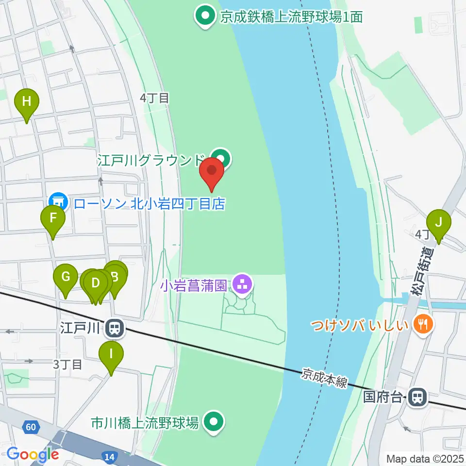 京成鉄橋上流野球場周辺のファミレス・ファーストフード一覧地図