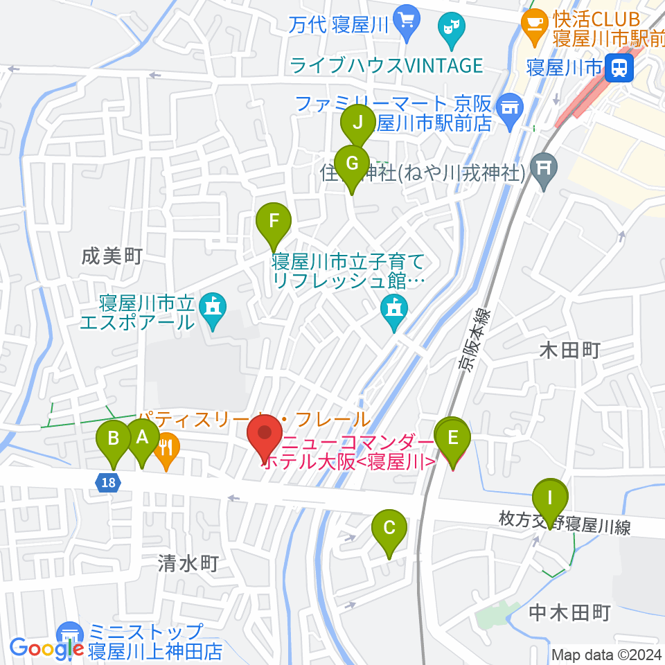 ミュージックワークス周辺のファミレス・ファーストフード一覧地図