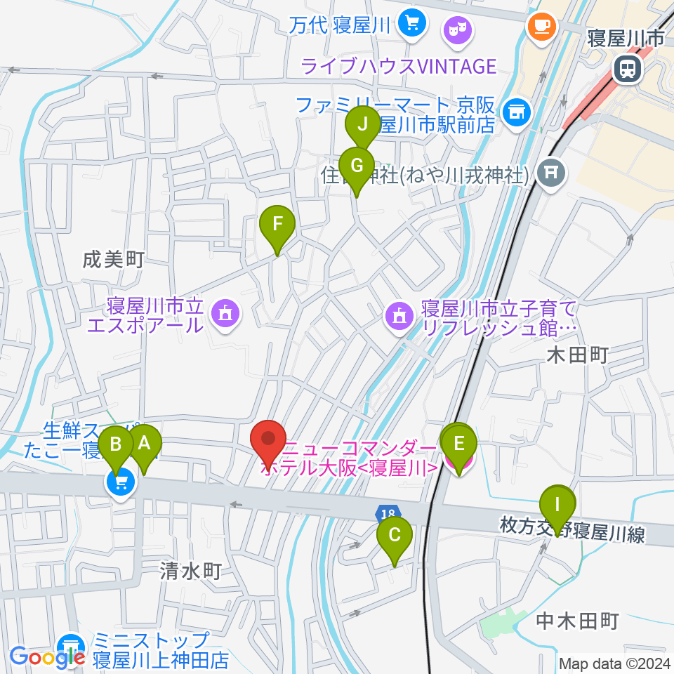 ミュージックワークス周辺のファミレス・ファーストフード一覧地図