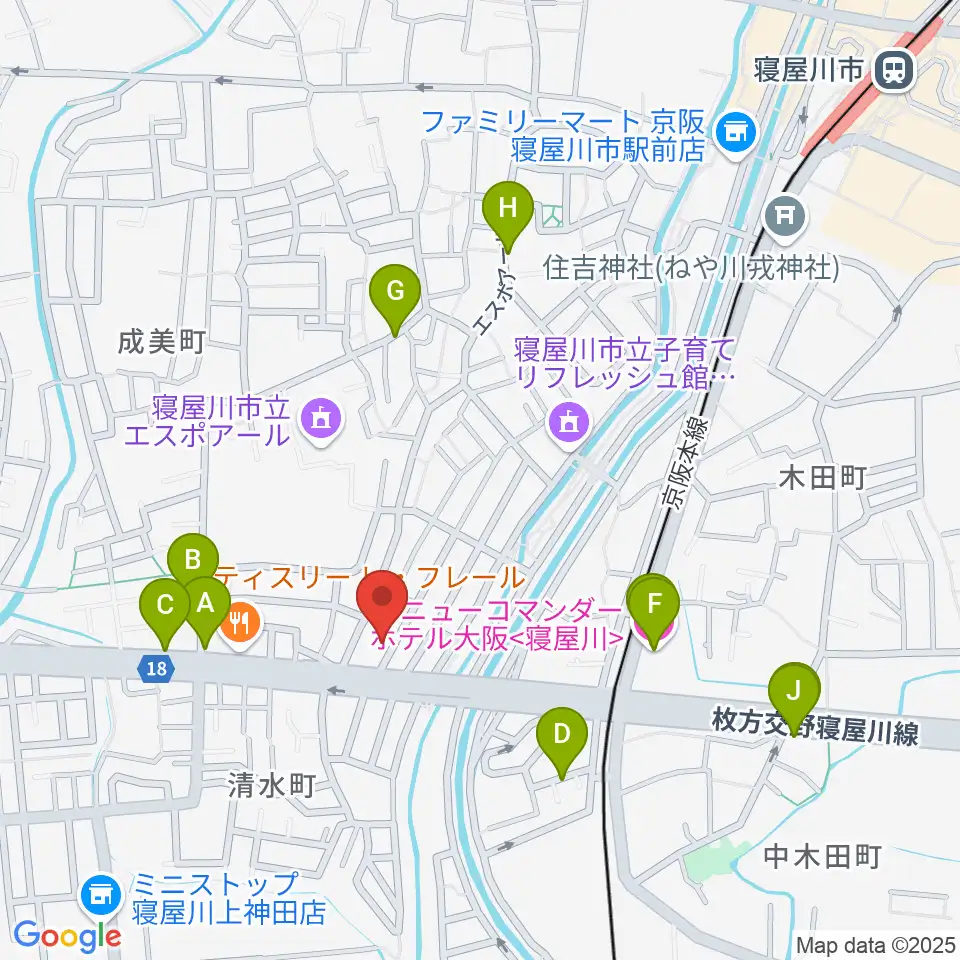 ミュージックワークス周辺のファミレス・ファーストフード一覧地図