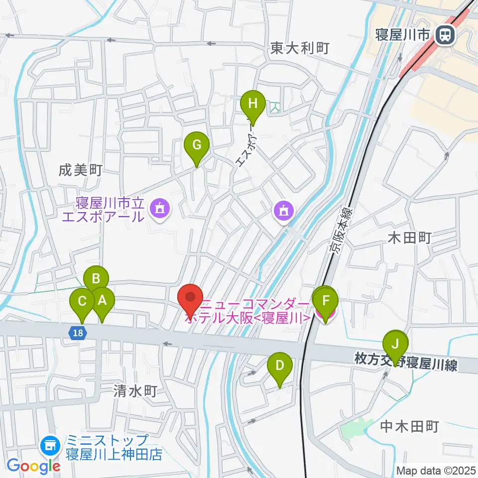 ミュージックワークス周辺のファミレス・ファーストフード一覧地図