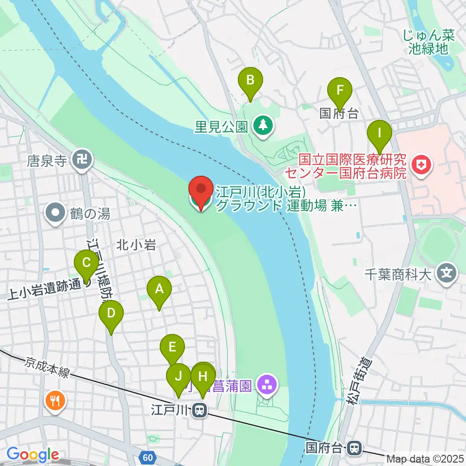 江戸川運動場兼ラグビー場周辺のファミレス・ファーストフード一覧地図