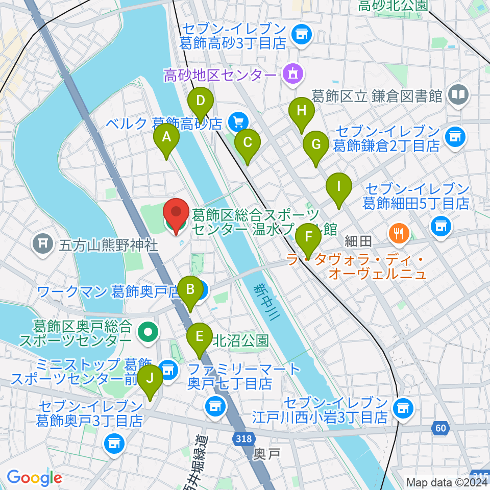 奥戸総合スポーツセンター温水プール館周辺のファミレス・ファーストフード一覧地図