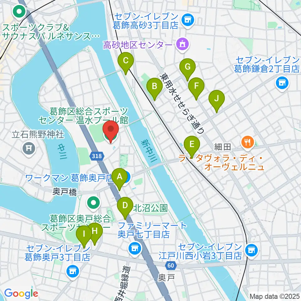 奥戸総合スポーツセンター温水プール館周辺のファミレス・ファーストフード一覧地図