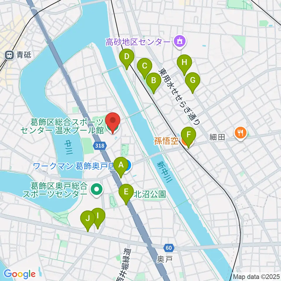 奥戸総合スポーツセンター温水プール館周辺のファミレス・ファーストフード一覧地図