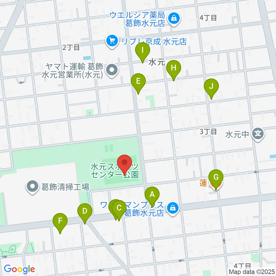 水元総合スポーツセンター多目的広場周辺のファミレス・ファーストフード一覧地図