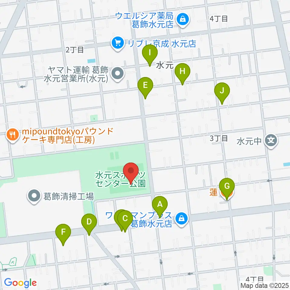 水元総合スポーツセンター多目的広場周辺のファミレス・ファーストフード一覧地図