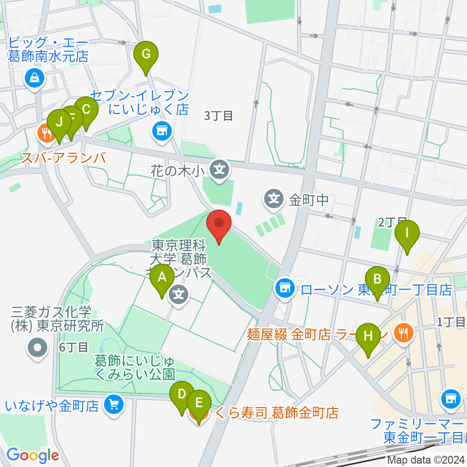 葛飾にいじゅくみらい公園運動場周辺のファミレス・ファーストフード一覧地図