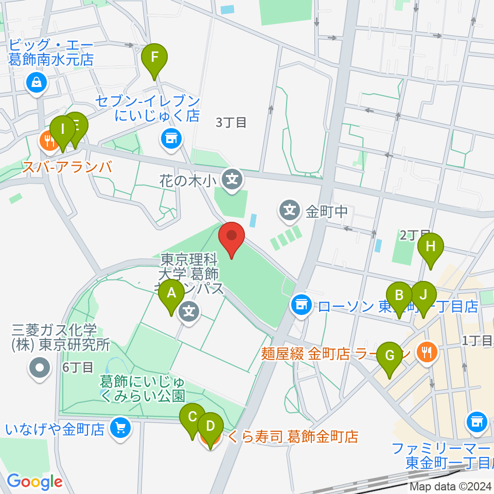 葛飾にいじゅくみらい公園運動場周辺のファミレス・ファーストフード一覧地図