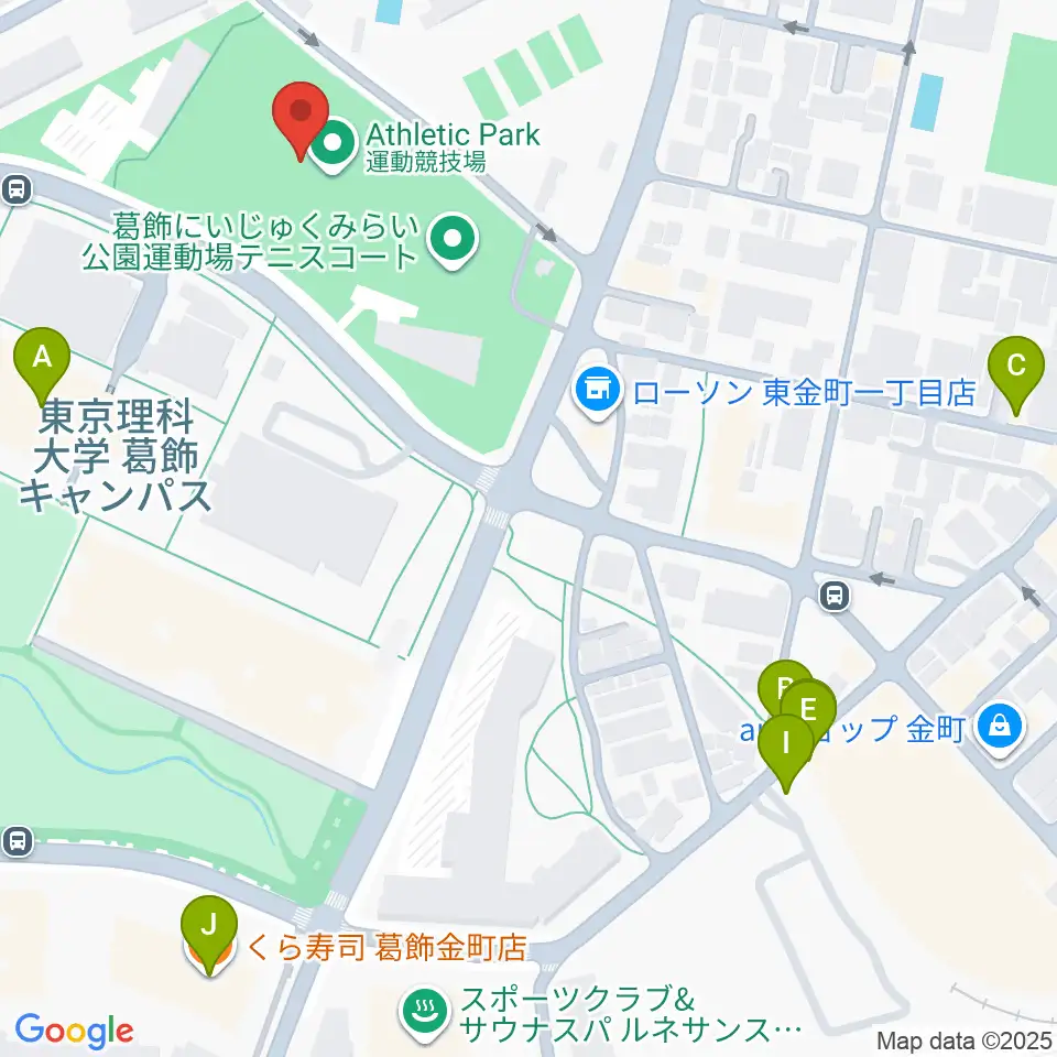 葛飾にいじゅくみらい公園運動場周辺のファミレス・ファーストフード一覧地図
