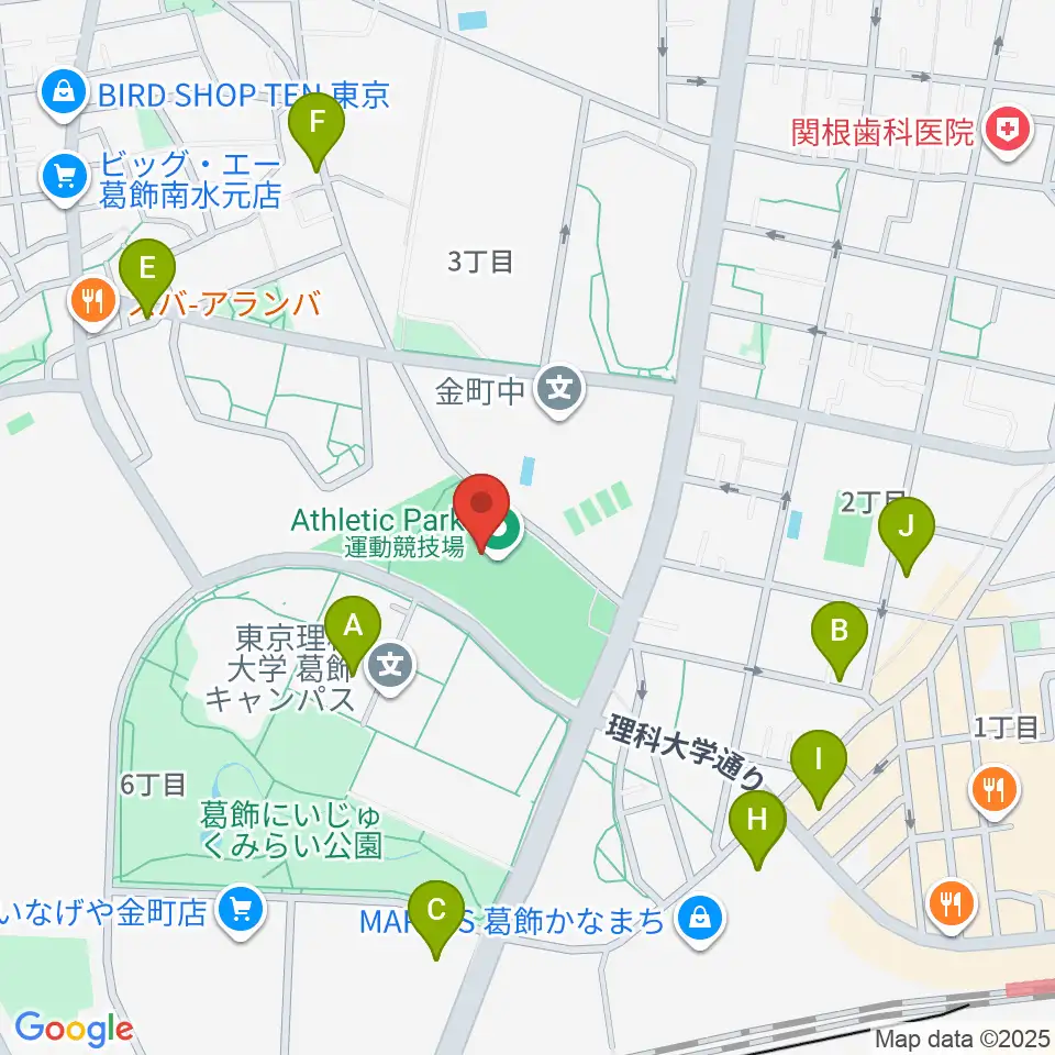葛飾にいじゅくみらい公園運動場周辺のファミレス・ファーストフード一覧地図