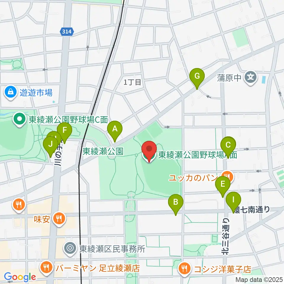 東綾瀬公園野球場周辺のファミレス・ファーストフード一覧地図