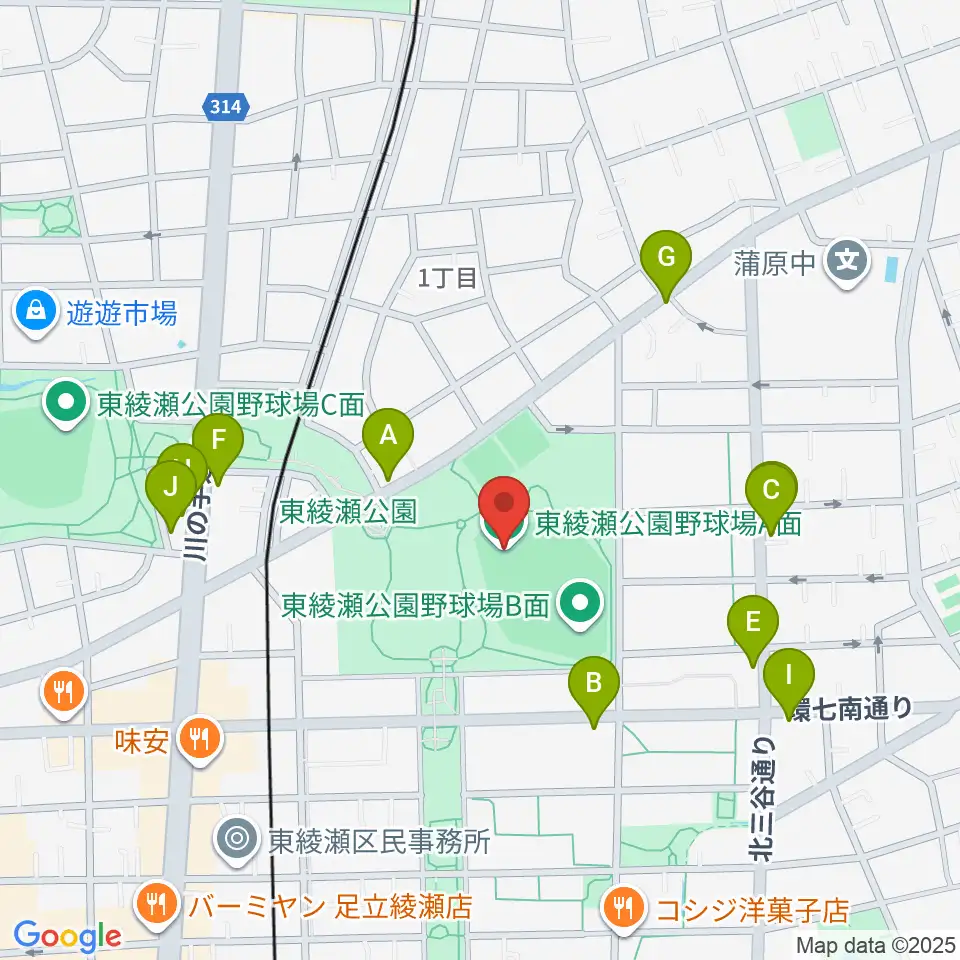 東綾瀬公園野球場周辺のファミレス・ファーストフード一覧地図