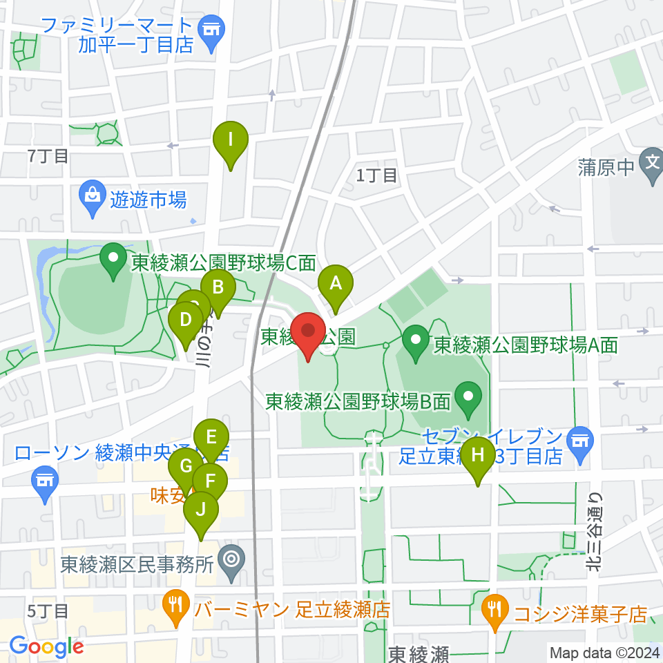 東綾瀬公園温水プール周辺のファミレス・ファーストフード一覧地図