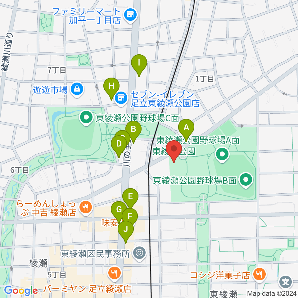 東綾瀬公園温水プール周辺のファミレス・ファーストフード一覧地図