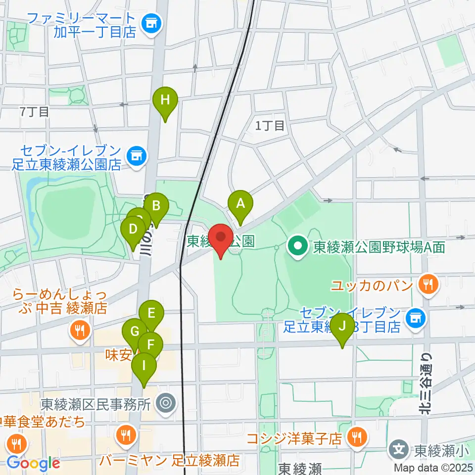 東綾瀬公園温水プール周辺のファミレス・ファーストフード一覧地図