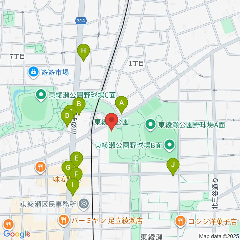 東綾瀬公園温水プール周辺のファミレス・ファーストフード一覧地図