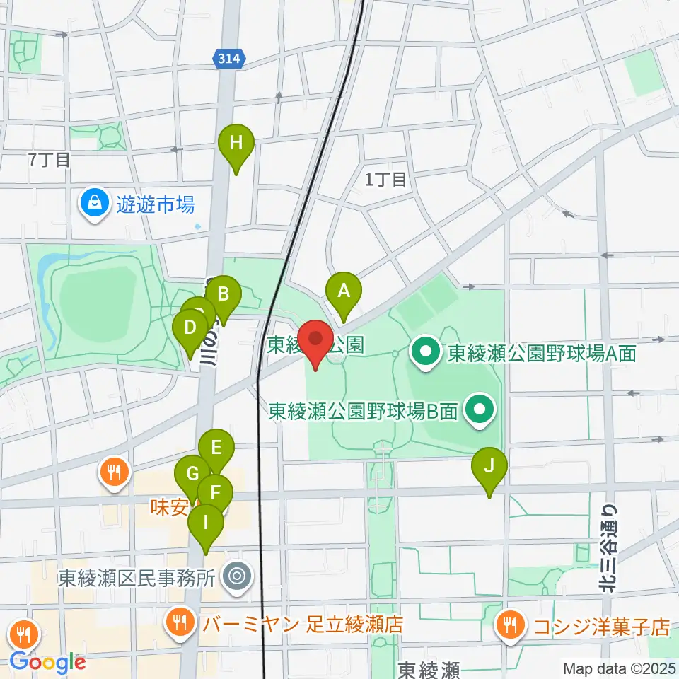 東綾瀬公園温水プール周辺のファミレス・ファーストフード一覧地図