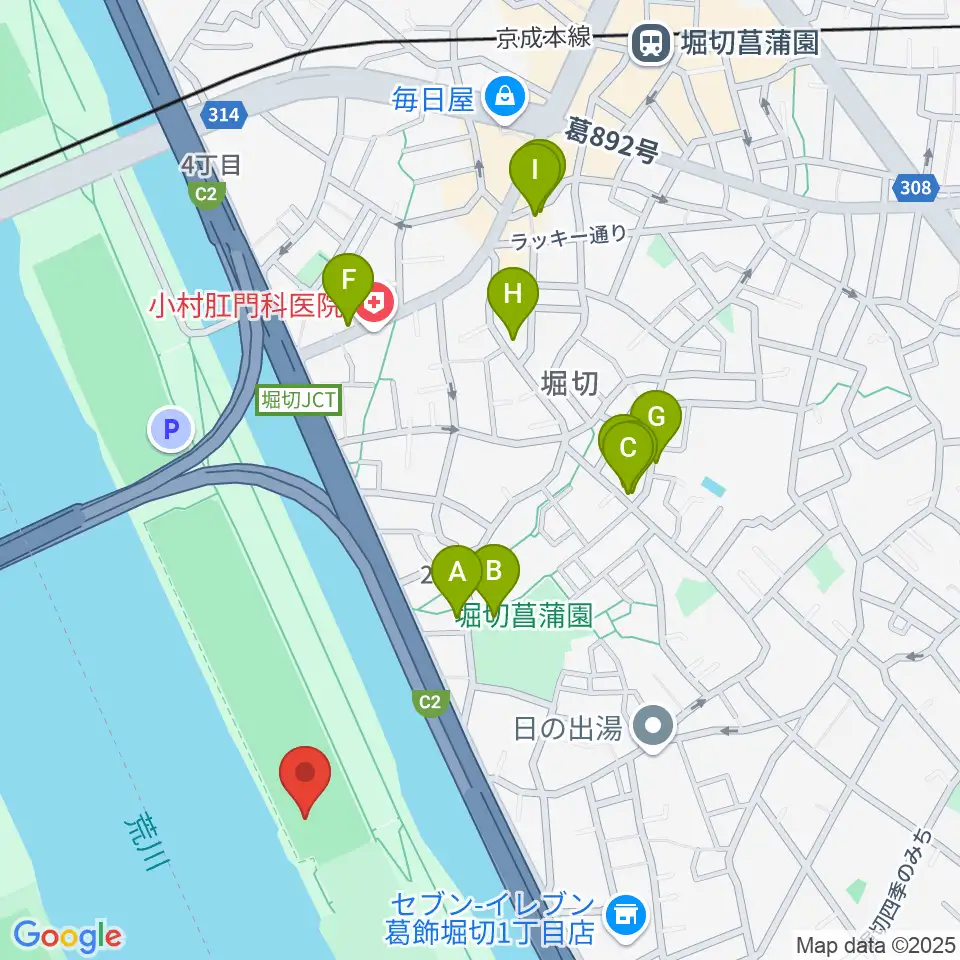 堀切橋少年ソフトボール場周辺のファミレス・ファーストフード一覧地図