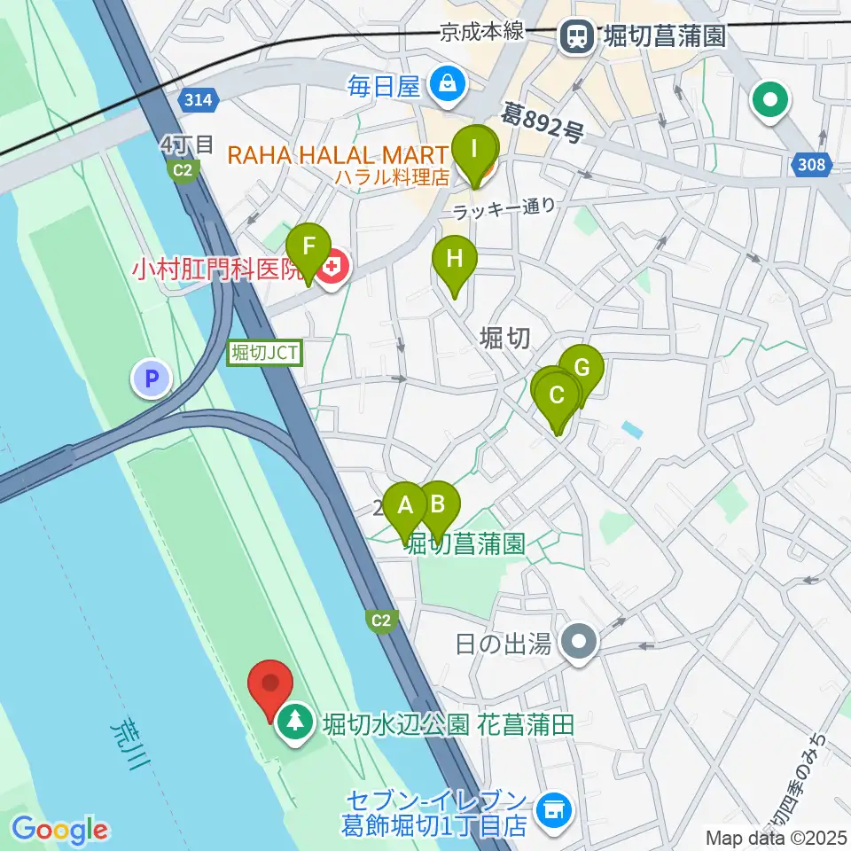堀切橋少年ソフトボール場周辺のファミレス・ファーストフード一覧地図