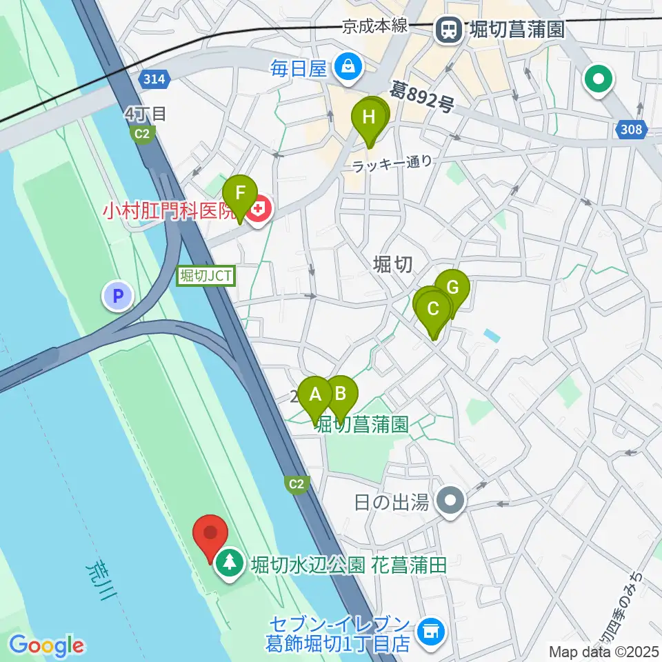 堀切橋少年ソフトボール場周辺のファミレス・ファーストフード一覧地図