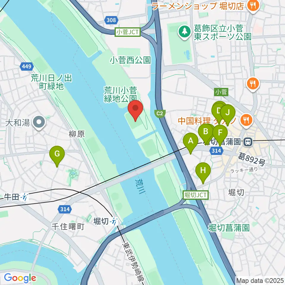 堀切橋少年硬式野球場周辺のファミレス・ファーストフード一覧地図