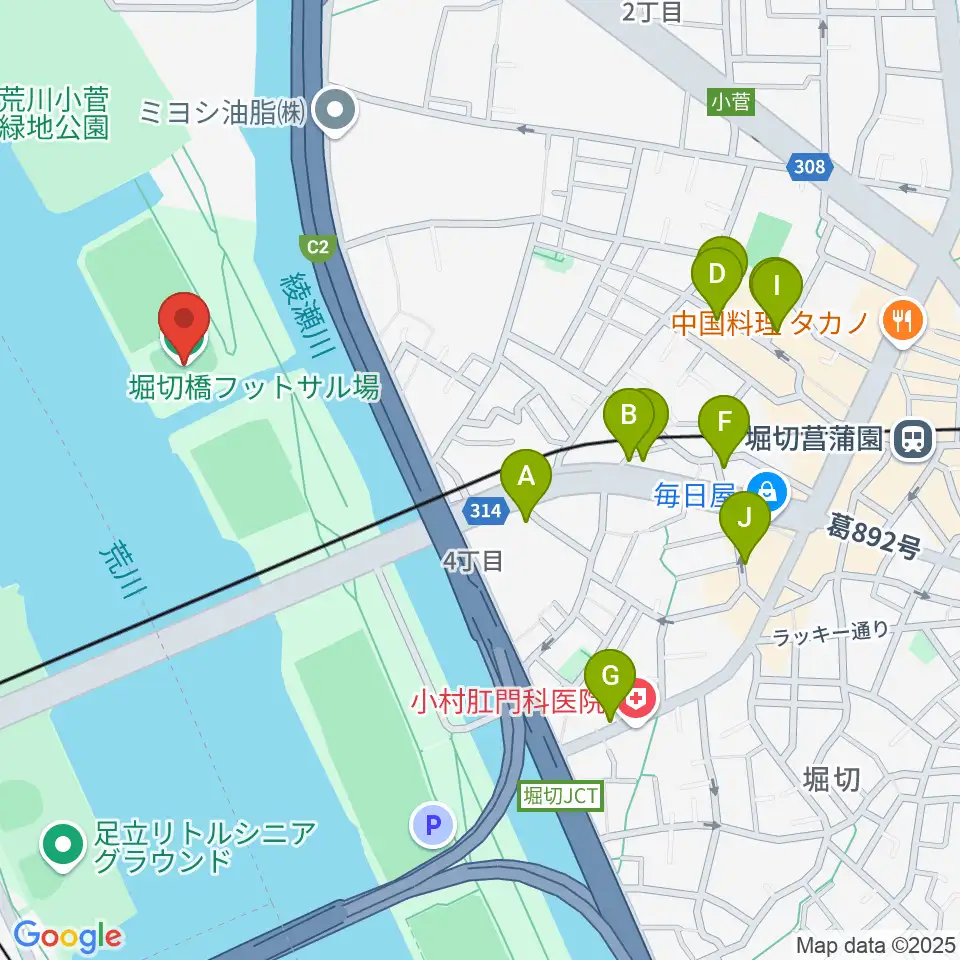 堀切橋フットサル場周辺のファミレス・ファーストフード一覧地図