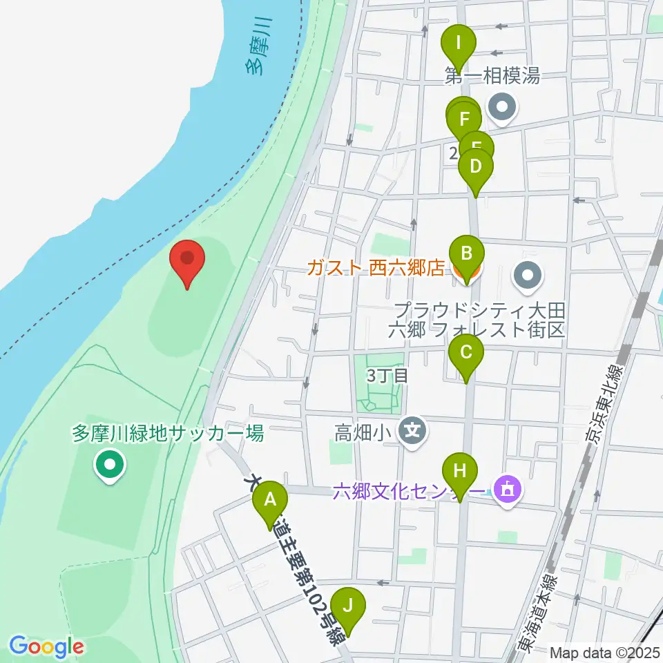 大田区区民広場周辺のファミレス・ファーストフード一覧地図