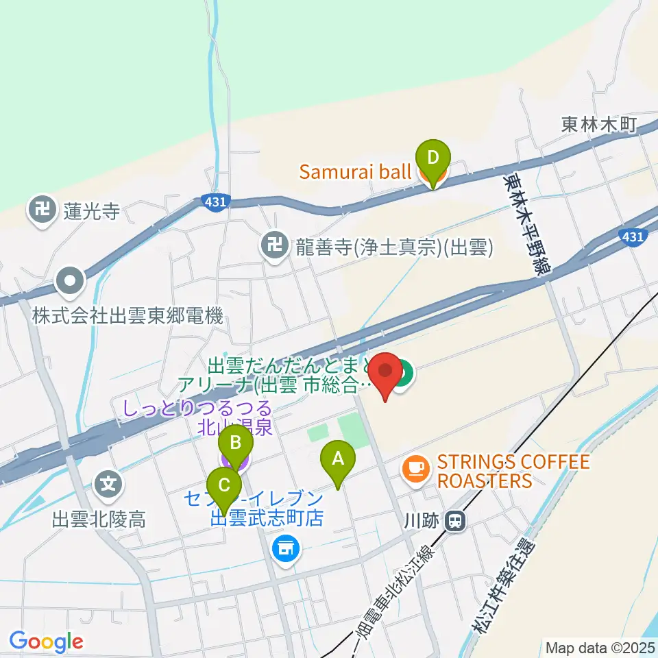 出雲だんだんとまとアリーナ周辺のファミレス・ファーストフード一覧地図
