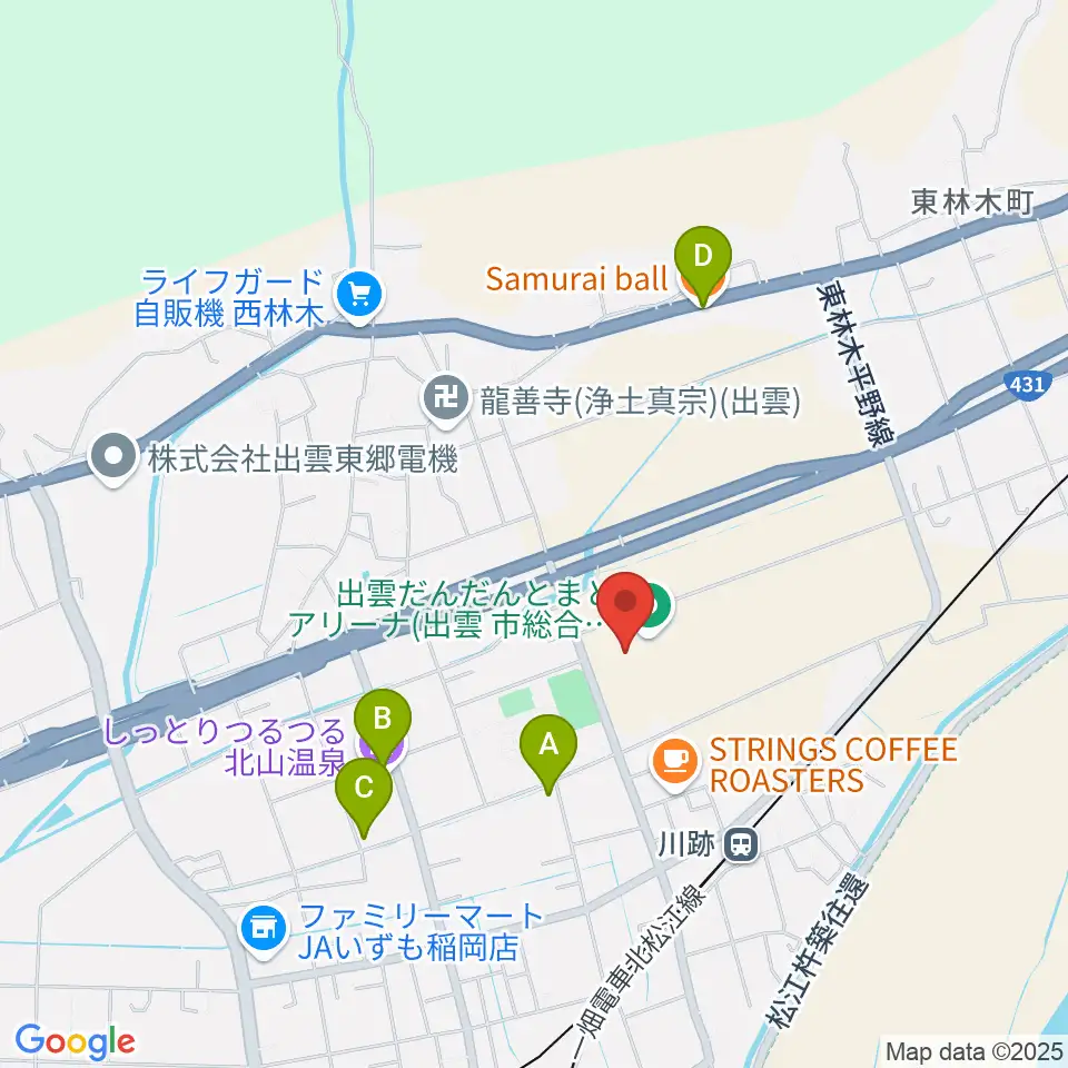 出雲だんだんとまとアリーナ周辺のファミレス・ファーストフード一覧地図