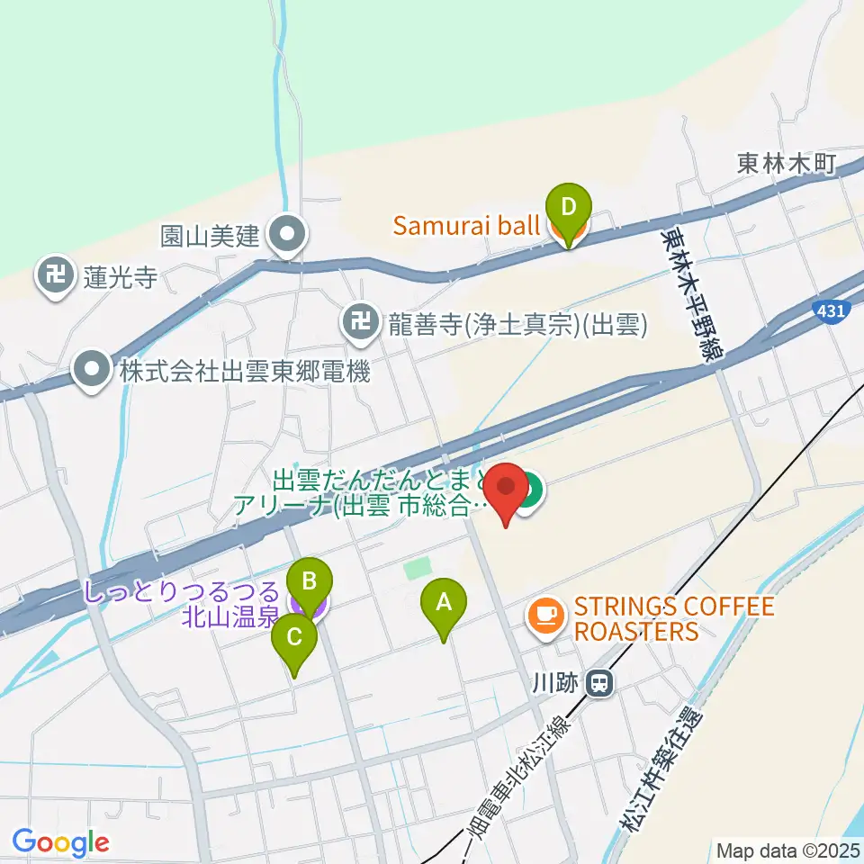 出雲だんだんとまとアリーナ周辺のファミレス・ファーストフード一覧地図