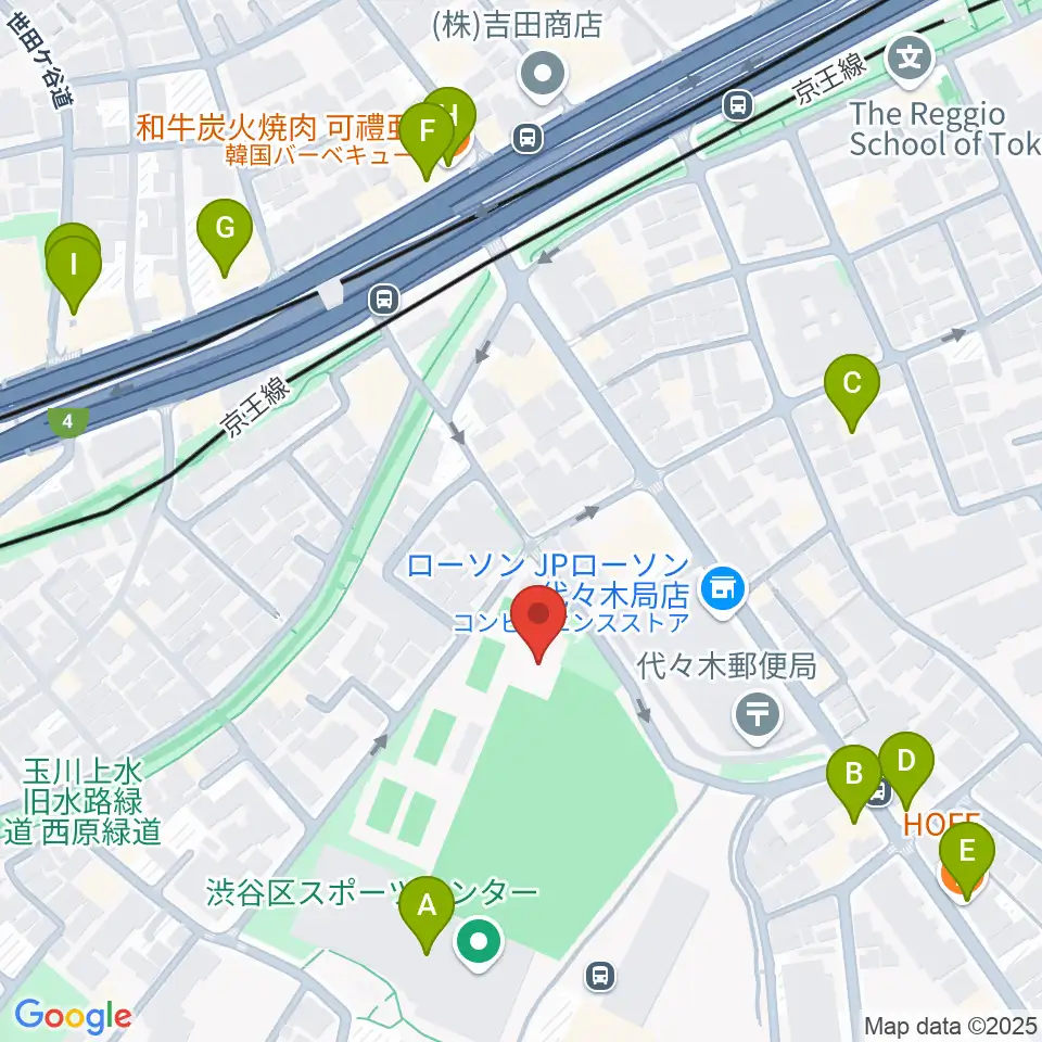 渋谷区スポーツセンターフットサル場周辺のファミレス・ファーストフード一覧地図