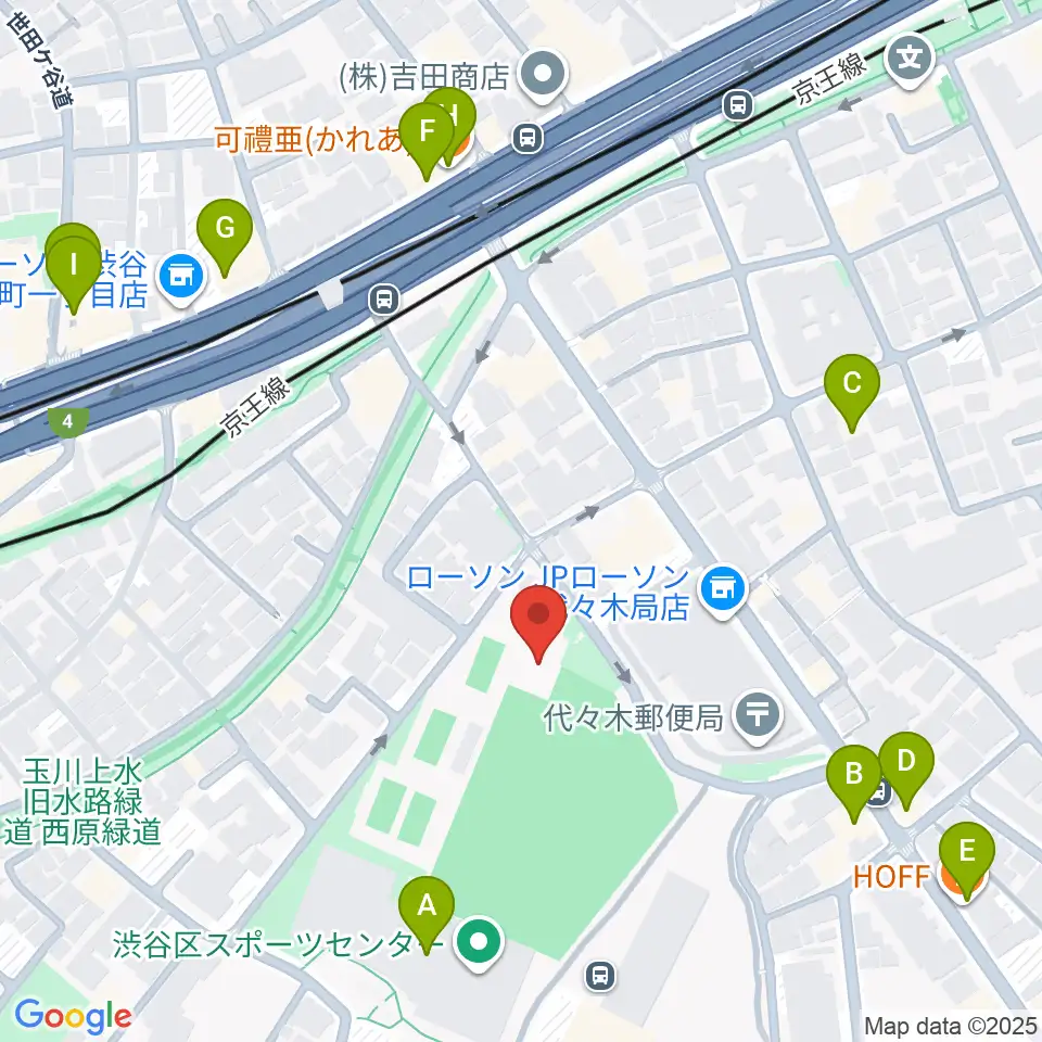 渋谷区スポーツセンターフットサル場周辺のファミレス・ファーストフード一覧地図