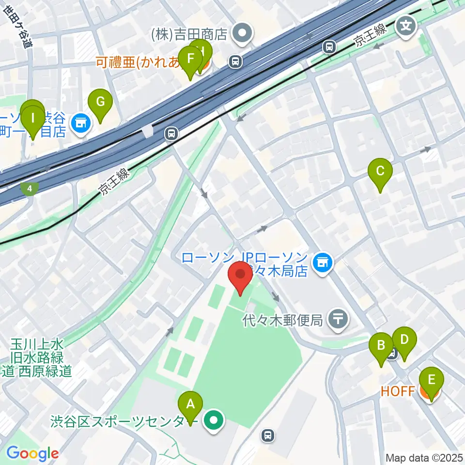 渋谷区スポーツセンターフットサル場周辺のファミレス・ファーストフード一覧地図