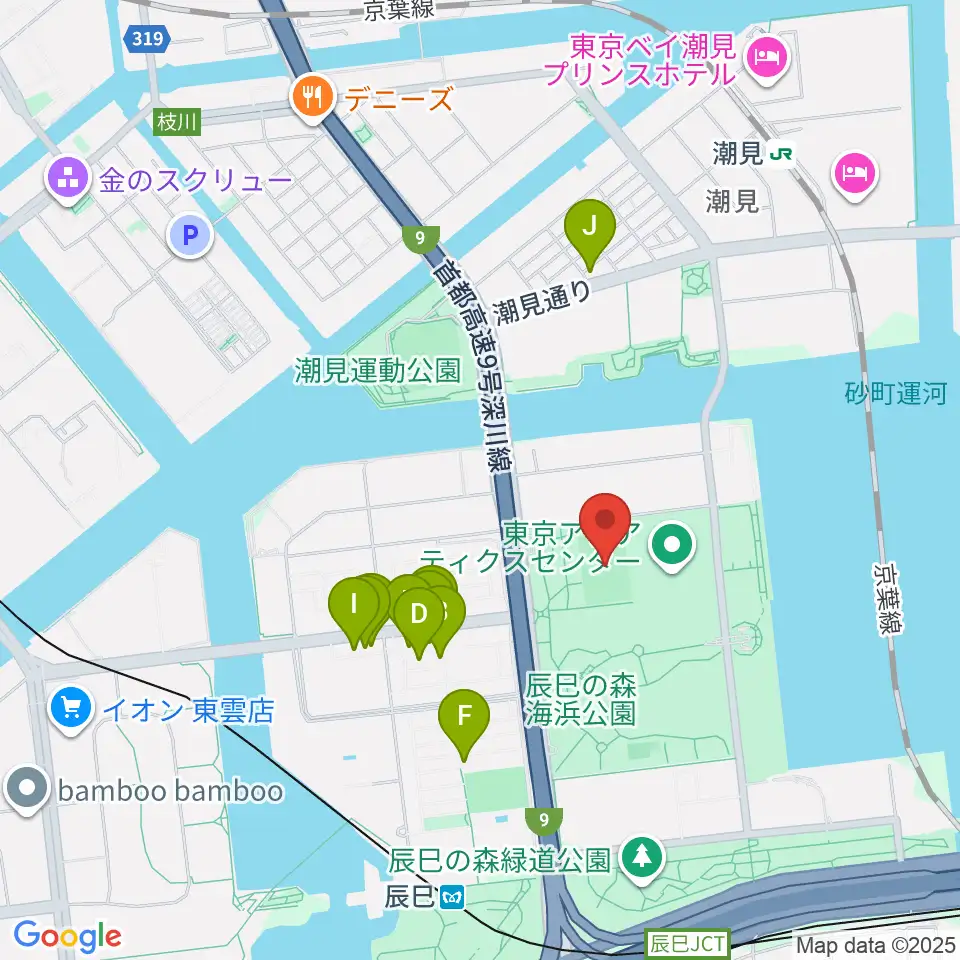 辰巳の森海浜公園ラグビー練習場周辺のファミレス・ファーストフード一覧地図