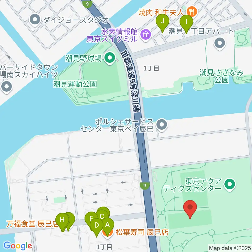 辰巳の森海浜公園少年広場周辺のファミレス・ファーストフード一覧地図