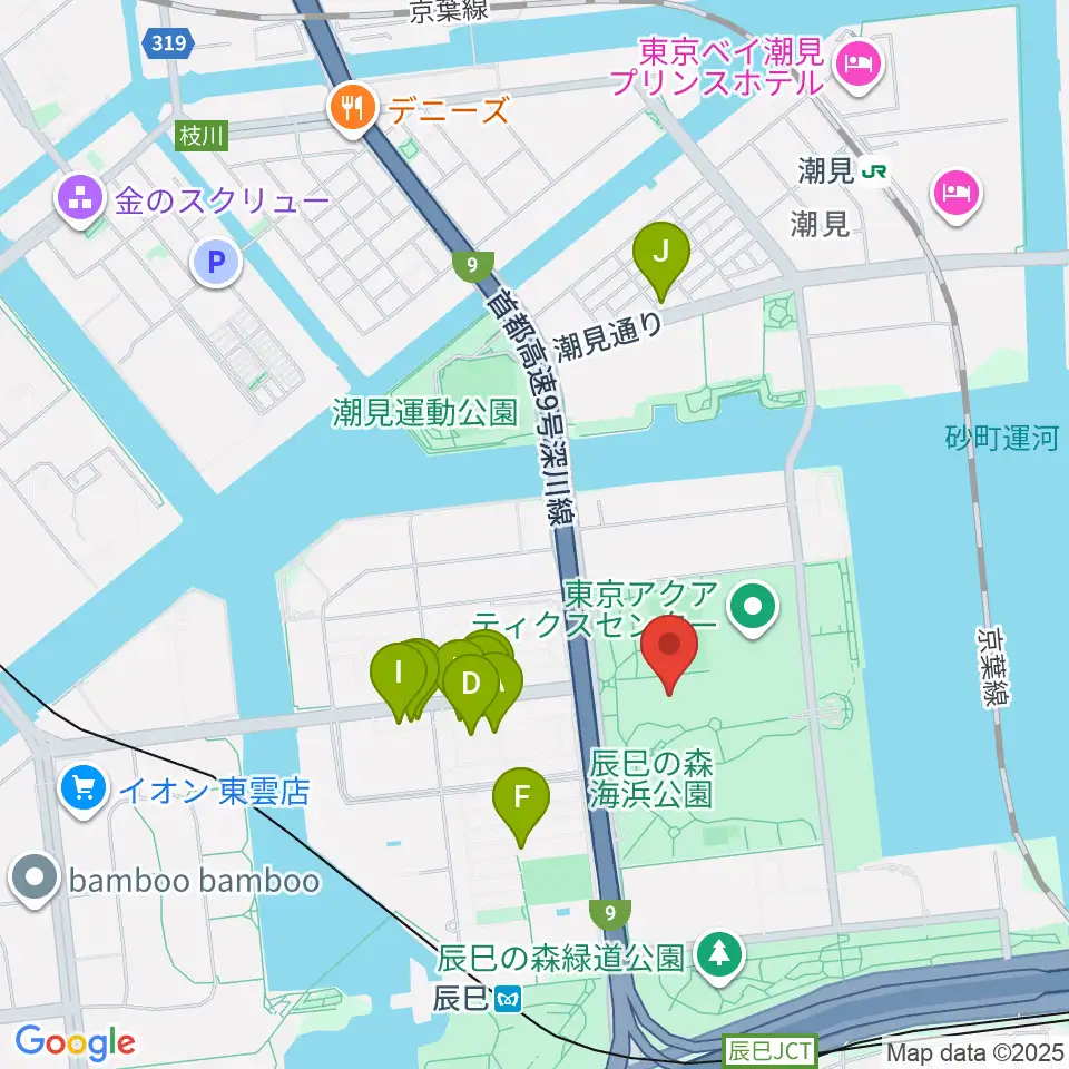 辰巳の森海浜公園少年広場周辺のファミレス・ファーストフード一覧地図
