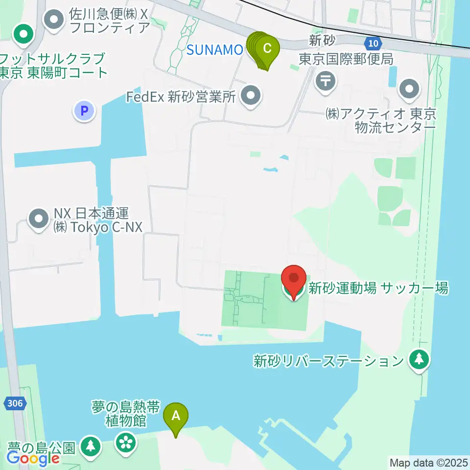 新砂運動場サッカー場周辺のファミレス・ファーストフード一覧地図