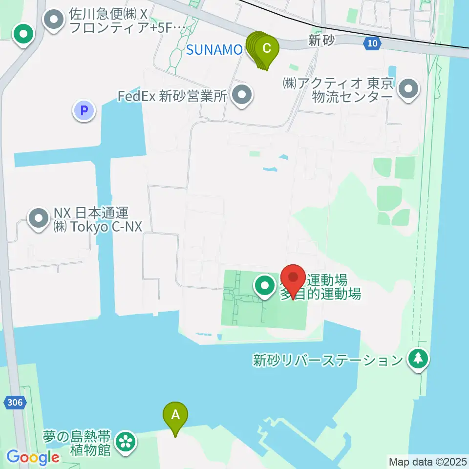 新砂運動場サッカー場周辺のファミレス・ファーストフード一覧地図