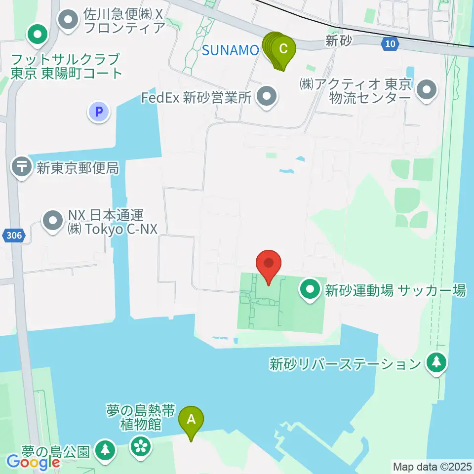 新砂運動場第一・第二運動場周辺のファミレス・ファーストフード一覧地図