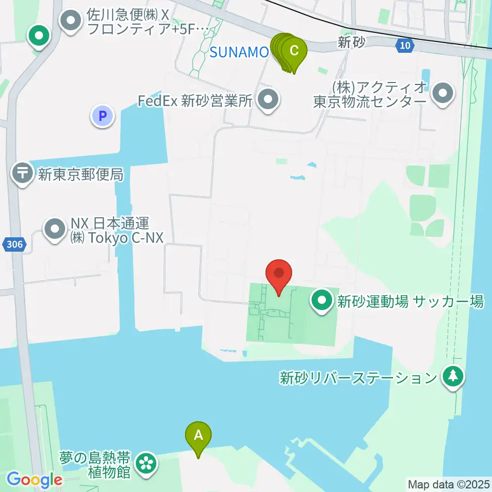 新砂運動場第一・第二運動場周辺のファミレス・ファーストフード一覧地図