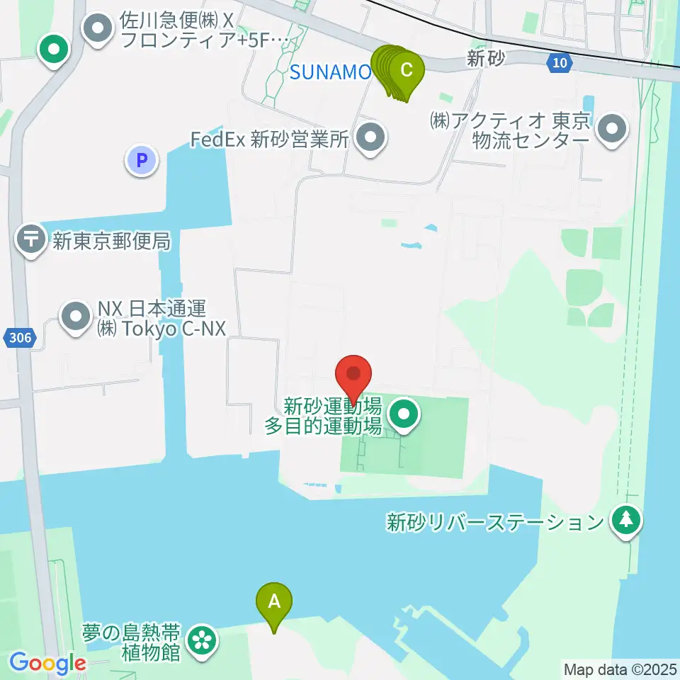 新砂運動場多目的運動場周辺のファミレス・ファーストフード一覧地図