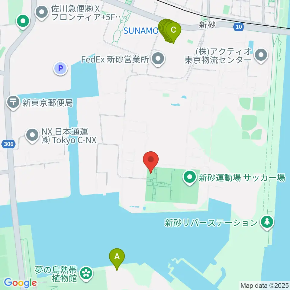 新砂運動場多目的運動場周辺のファミレス・ファーストフード一覧地図